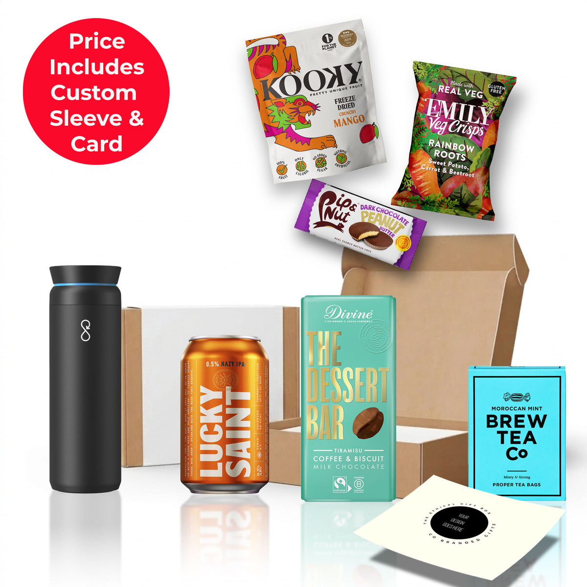The B Side B Corp certified gift box from the ethical gift box, presented in a co-branded sleeve with B Corp brands throughout