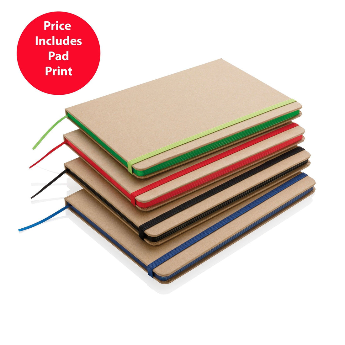 A5 recycled kraft notebook with elastic band on a desk