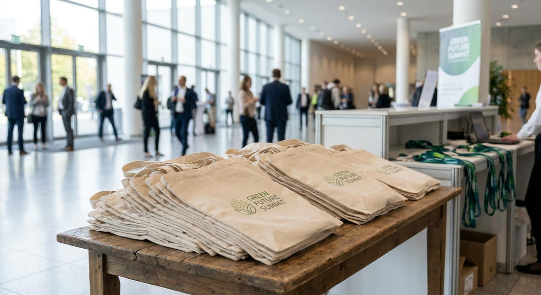 Branded eco tote bags for conference giveaways