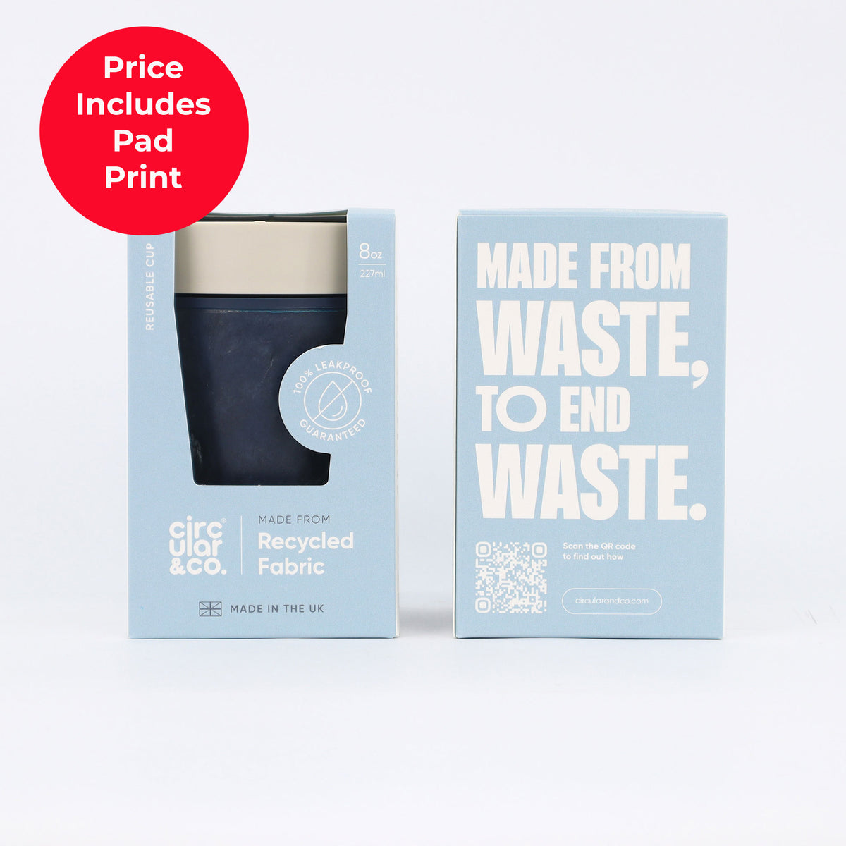 Circular Cup, UK-manufactured 8oz reusable cup made from recycled fabric waste