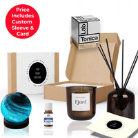 Breathe Deeply luxury employee burnout gift box from the ethical gift box, presented in a co-branded sleeve with ambient light and candle diffuser thumbnail