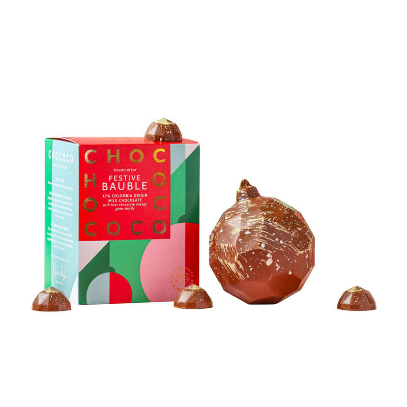 47% Colombian Milk Chocolate Bauble filled with Orange Gems 150g