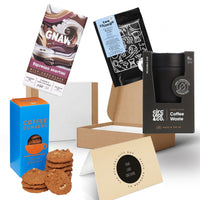 The Coffee Lovers Box featuring a Circular & Co coffee-waste cup, Two Chimps coffee, and Gnaw chocolate, presented in a sustainable kraft box finished with an eco sizzle pack and branded sleeve thumbnail