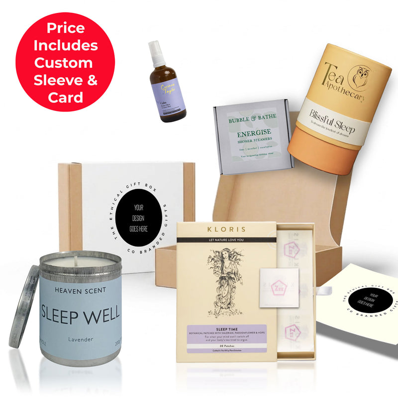 Drift employee sleep gift box from the ethical gift box, presented in a co-branded sleeve with sleep candle and CBD patches