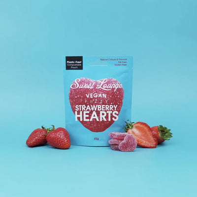 Vegan Fizzy Strawberry Hearts 65g Grab & Go Sweet Lounge   