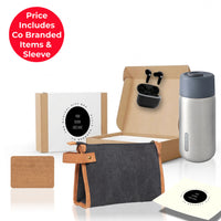 Time Well Spent employee milestone gift box from the ethical gift box, presented in a co-branded sleeve with toiletry bag and travel cup thumbnail