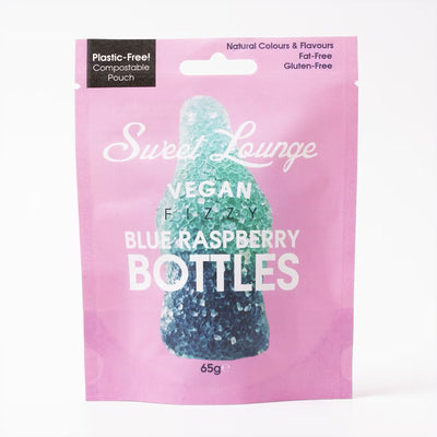 Vegan Fizzy Blue Raspberry Bottles 65g Grab & Go Sweet Lounge   