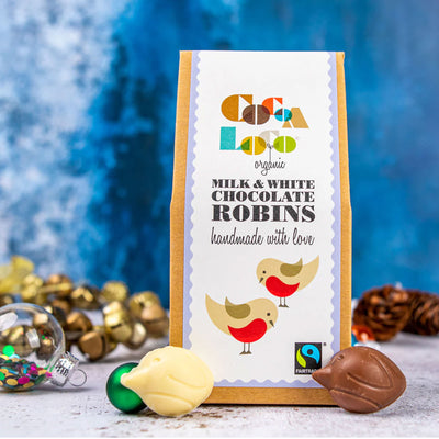 Fairtrade & Organic Milk & White Chocolate Robins 100g