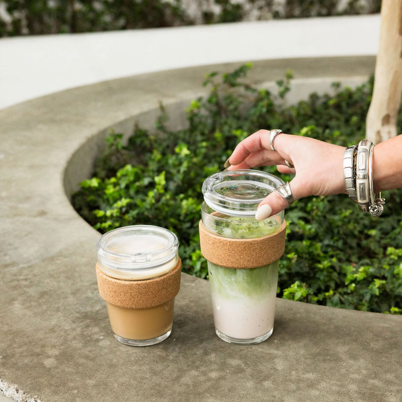 KeepCup Brew Cork Quicksip 16oz, B Corp certified tempered glass cup with cork band