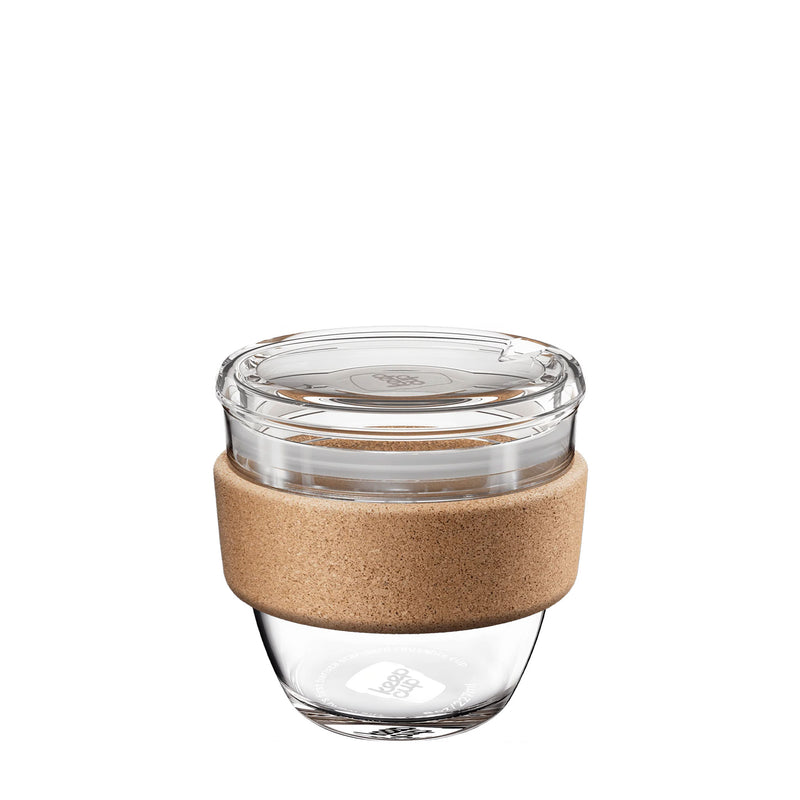 KeepCup Brew Cork Quicksip 8oz, B Corp certified tempered glass cup with cork band