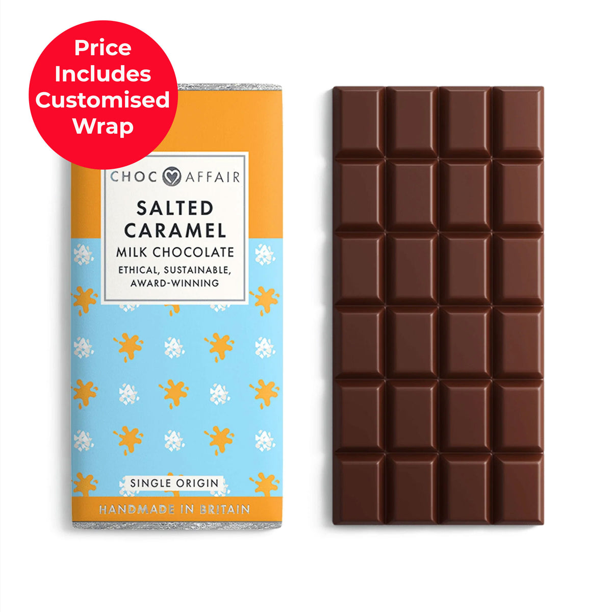Custom branded salted caramel milk chocolate bar for corporate gifting