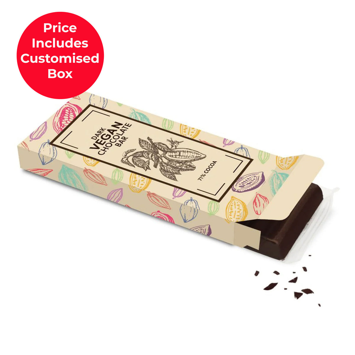 Vegan dark chocolate 60g bar with custom corporate branding