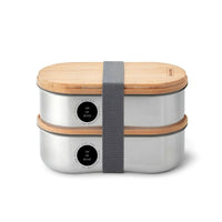 Black & Blum stainless steel double bento box with bamboo lid, for sustainable corporate gifting thumbnail
