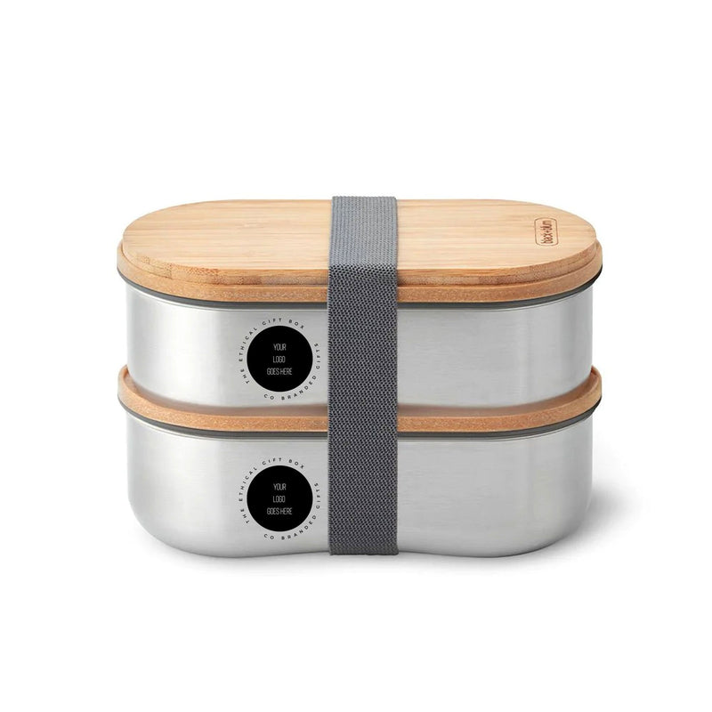 Black & Blum stainless steel double bento box with bamboo lid, for sustainable corporate gifting