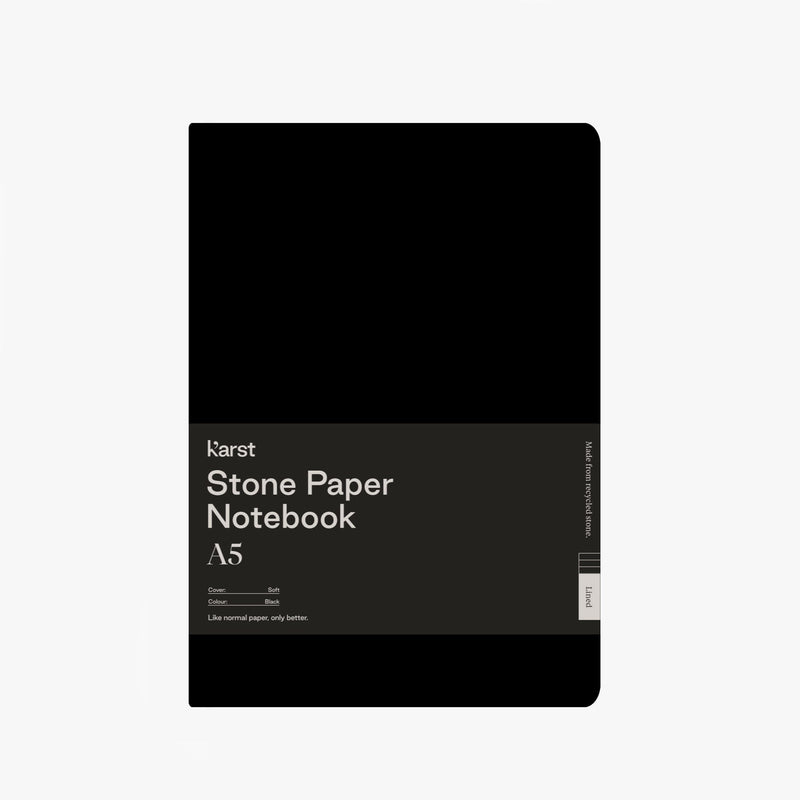 A5 Stone Paper Softcover Notebook - Lined Notebooks & Pens The Ethical Gift Box (DEV SITE) Black  