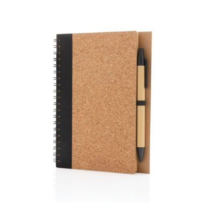 Cork Spiral Notebook with Pen Notebooks & Pens The Ethical Gift Box (DEV SITE) Black  