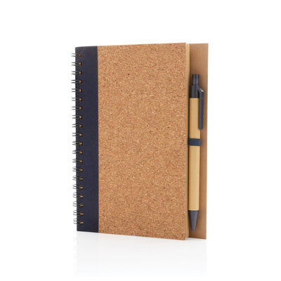 Cork Spiral Notebook with Pen Notebooks & Pens The Ethical Gift Box (DEV SITE) Navy  