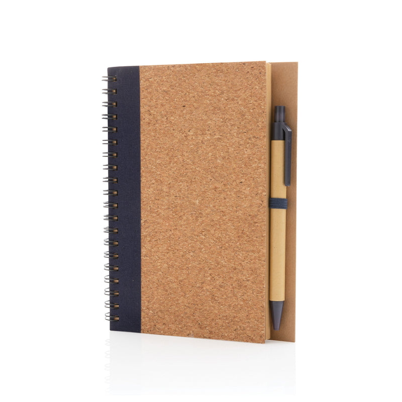 Cork Spiral Notebook with Pen Notebooks & Pens The Ethical Gift Box (DEV SITE) Navy  