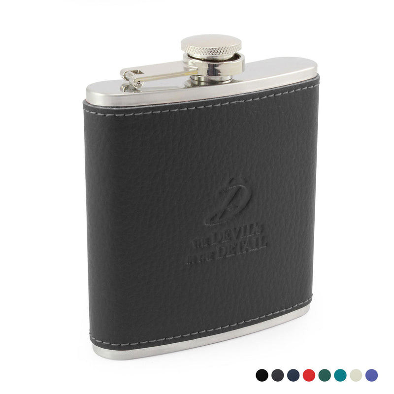 Hip Flask with Recycled ELeather Wrap Water Bottles & Flasks The Ethical Gift Box (DEV SITE) Black  