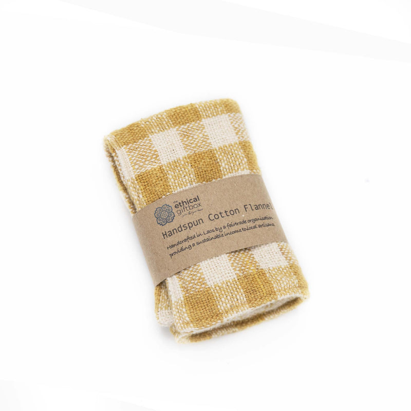 Fair Trade Hand Spun Face Cloth Grab & Go Keo Mustard Check  