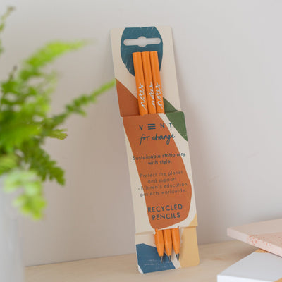 3 Orange Recycled Pencils in Earth Notes Sleeve Grab & Go Vent For Change   