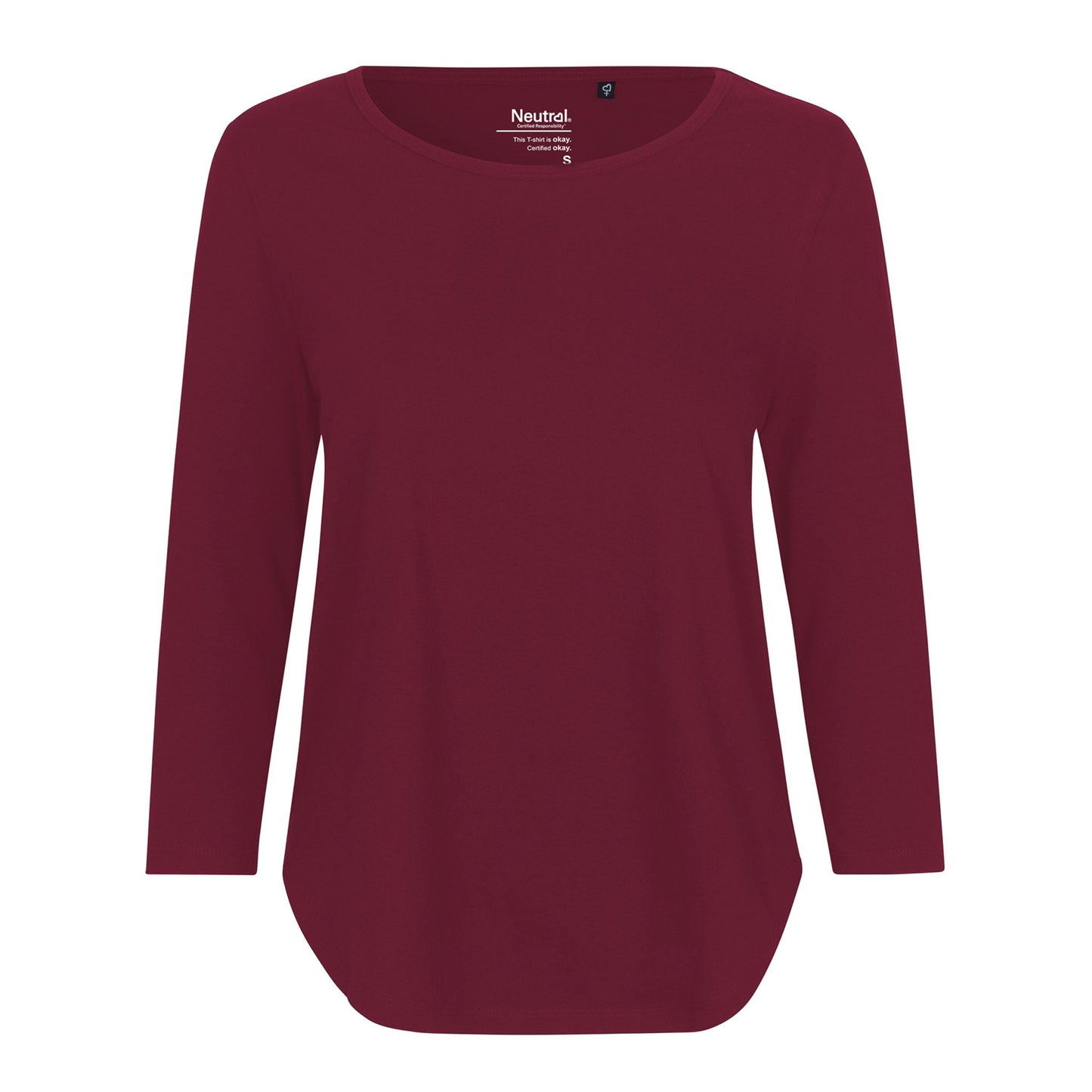Womens Organic Cotton 3/4 Sleeve T-Shirt Tops & Tees The Ethical Gift Box (DEV SITE) Bordeaux XS 