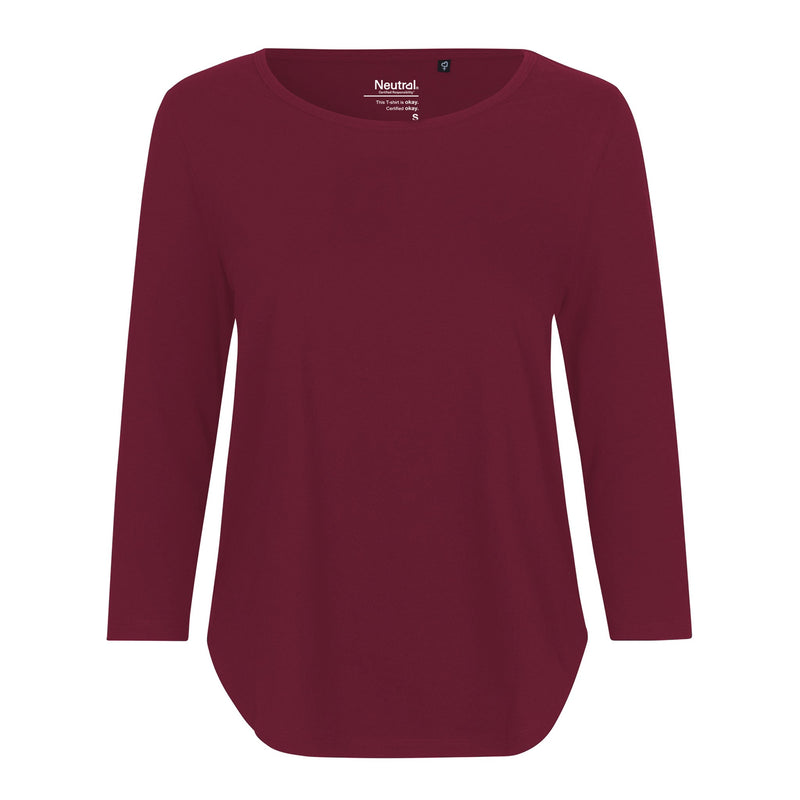 Womens Organic Cotton 3/4 Sleeve T-Shirt Tops & Tees The Ethical Gift Box (DEV SITE) Bordeaux XS 