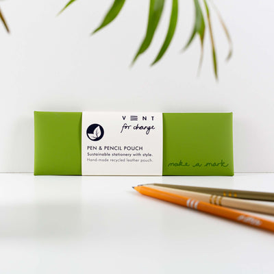 Recycled Leather Pen/Pencil Pouch - Green Grab & Go Vent For Change   