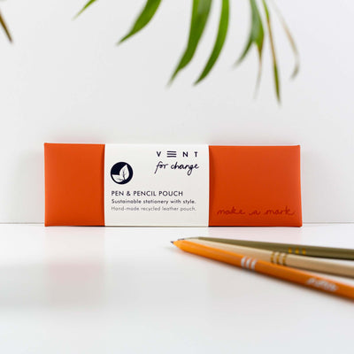 Recycled Leather Pen/Pencil Pouch - Orange Grab & Go Vent For Change   
