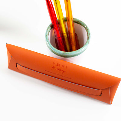 Recycled Leather Pen/Pencil Pouch - Orange Grab & Go Vent For Change   
