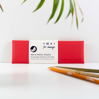 Recycled Leather Pen/Pencil Pouch - Red Grab & Go Vent For Change   