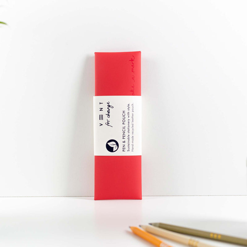 Recycled Leather Pen/Pencil Pouch - Red Grab & Go Vent For Change   