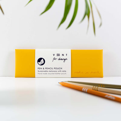 Recycled Leather Pen/Pencil Pouch - Yellow Grab & Go Vent For Change   