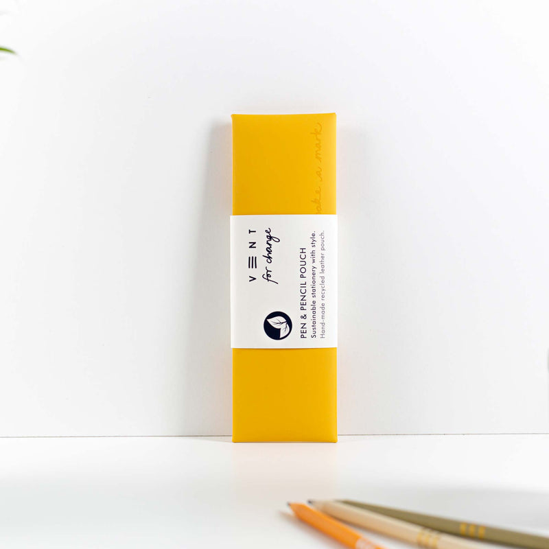 Recycled Leather Pen/Pencil Pouch - Yellow Grab & Go Vent For Change   