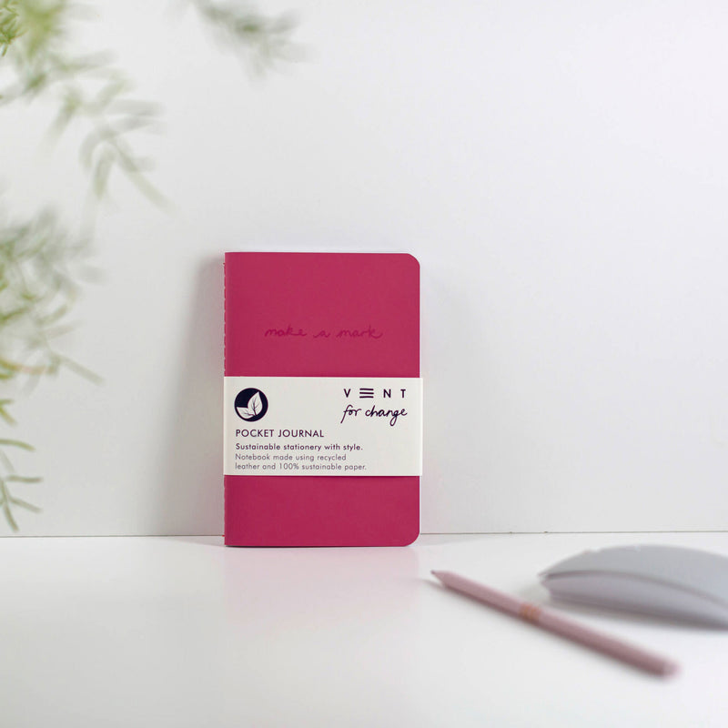 Recycled Leather A6 Notebook - Lined Notebooks & Pens The Ethical Gift Box (DEV SITE) Pink  