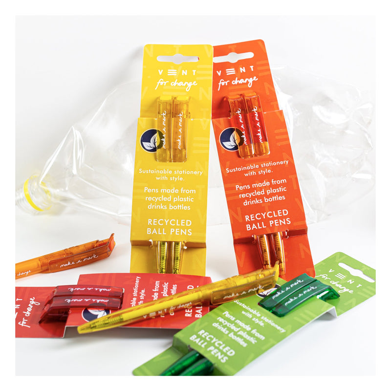Recycled Drinks Bottle Pens - Yellow Grab & Go Vent For Change   