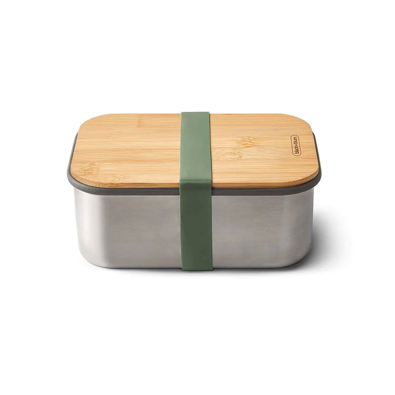 Black & Blum stainless steel sandwich box with bamboo lid, plastic-free, for corporate gifting, Olive