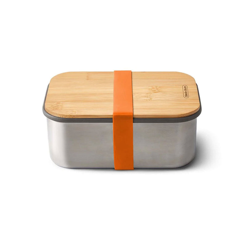 Black & Blum stainless steel sandwich box with bamboo lid, plastic-free, for corporate gifting, Orange