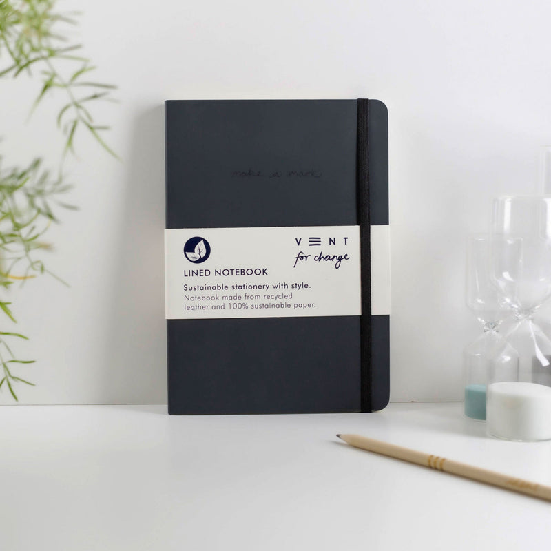 Recycled Leather A5 Notebook - Lined Notebooks & Pens The Ethical Gift Box (DEV SITE) Charcoal  