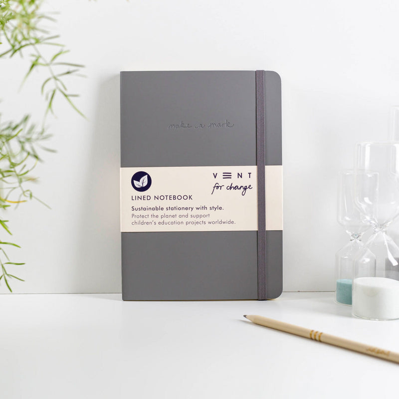 Recycled Leather A5 Notebook - Lined Notebooks & Pens The Ethical Gift Box (DEV SITE) Grey  