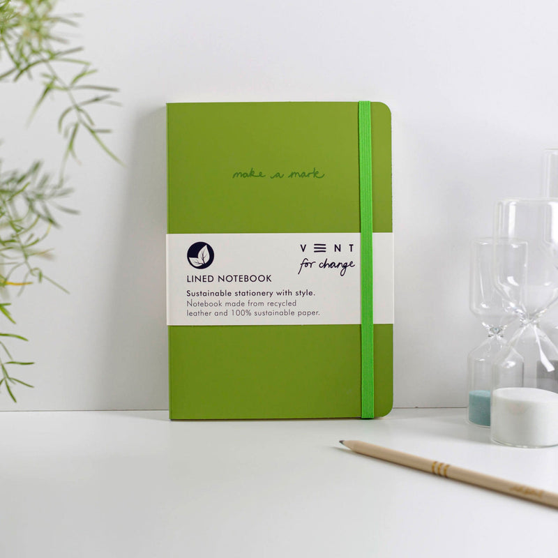 Recycled Leather A5 Notebook - Lined Notebooks & Pens The Ethical Gift Box (DEV SITE) Lime  