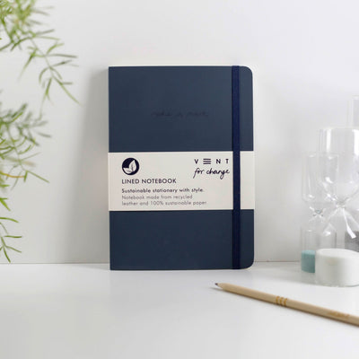 Recycled Leather A5 Notebook - Lined Notebooks & Pens The Ethical Gift Box (DEV SITE) Navy  