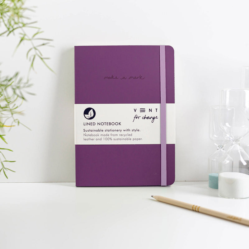 Recycled Leather A5 Notebook - Lined Notebooks & Pens The Ethical Gift Box (DEV SITE) Purple  