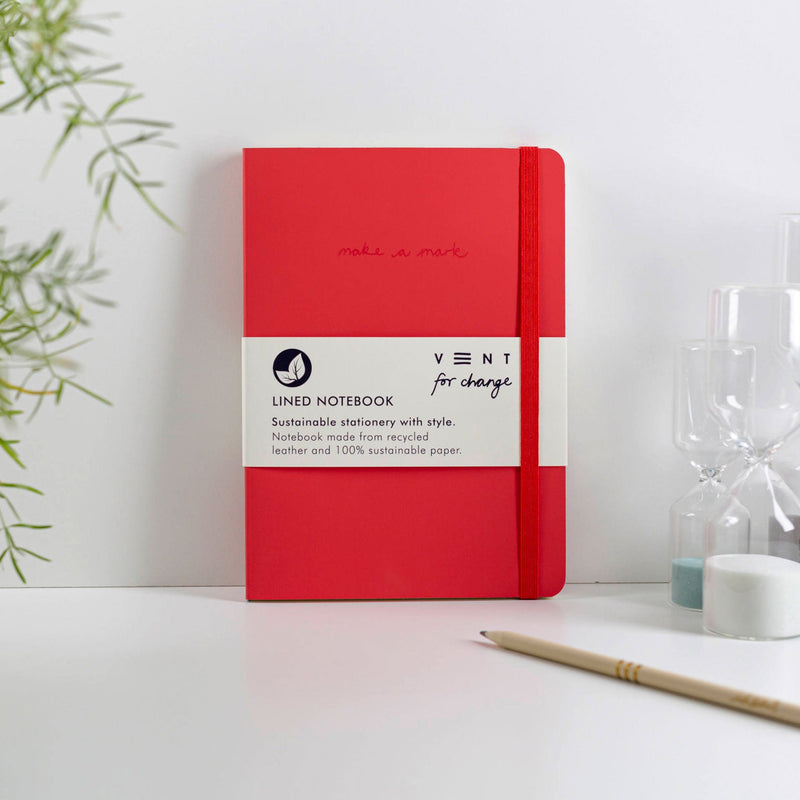 Recycled Leather A5 Notebook - Lined Notebooks & Pens The Ethical Gift Box (DEV SITE) Red  